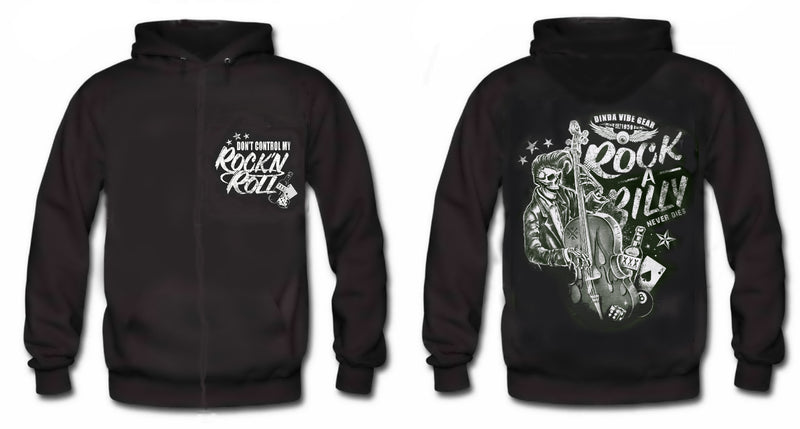 ROCKABILLY WILL NEVER DIE - SLAP BASS SKULL Guitar Skeletor  MEN Limited Edition HOODIE ULTRA RARE!