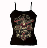 SPEED QUEEN - HOT ROD Pin Up Girl V8 Rockabilly Ladies TOP SPAGHETTI