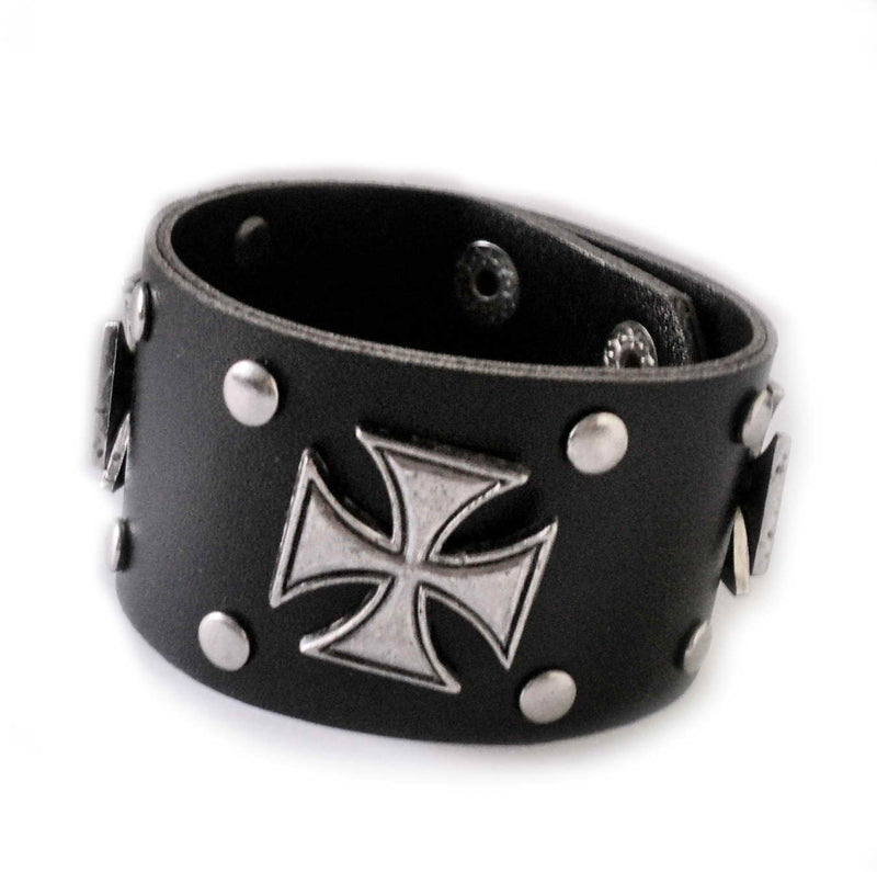 Bracelet MALTESE CROSS EMBLEMS - Motorhead Vintage Style RETRO CLASSIC Real Leather SPECIAL PRICE!