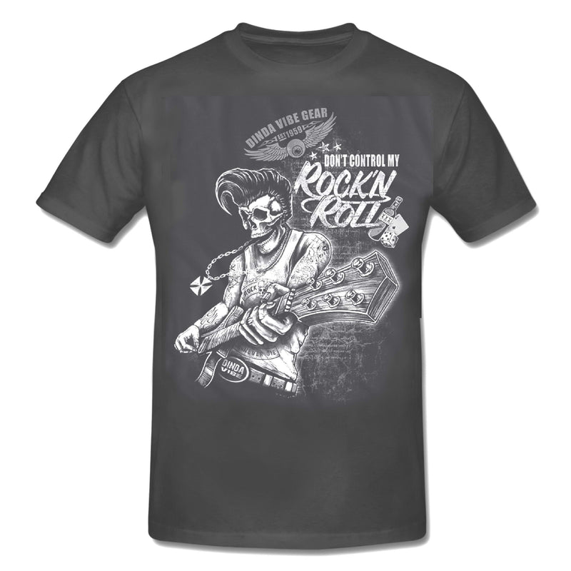 DON'T CONTROL MY ROCK N ROLL - Rockabilly Guitar Skeletor T-Shirt MENS Grey