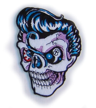 ROCKABILLY SKULL - GREASER ROCK'N'ROLL - 7 X 10 cm PATCH!
