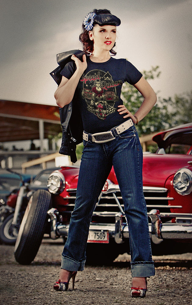 SPEED QUEEN - HOT ROD Pin Up Girl V8 Rockabilly T-Shirt Ladies