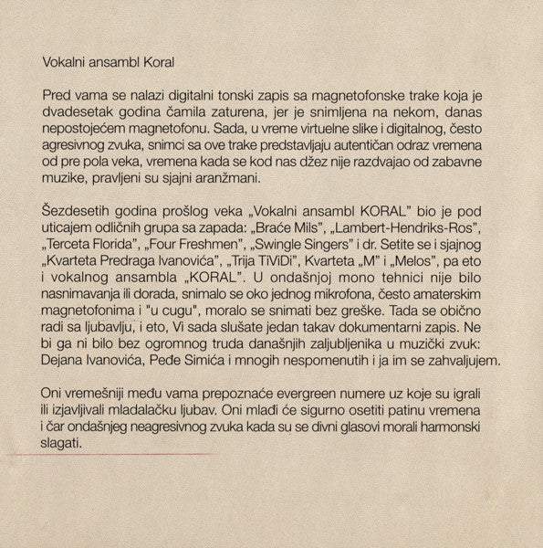 KORAL (Vokalni Ansambl) - ŠESZDESETA Very Rare YU POP 60s CD!
