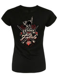 FEMME FATALE Pin Up Rockabilly SWITCHBLADE Black Cat Ladies T-Shirt Black