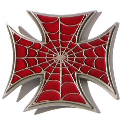 MALTESE CROSS RED SPIDER WEB Belt BUCKLE XL