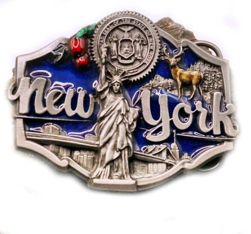 NEW YORK - STATUE OF LIBERTY & STATE SEAL SUPER 3D Belt BUCKLE Vintage