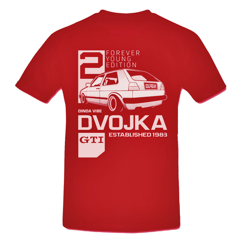 FOREVER YOUNG Series: GOLF 2 GTi (DVOJKA II) VW Classic CAR T-Shirt SPECIAL EDITION Tango Red