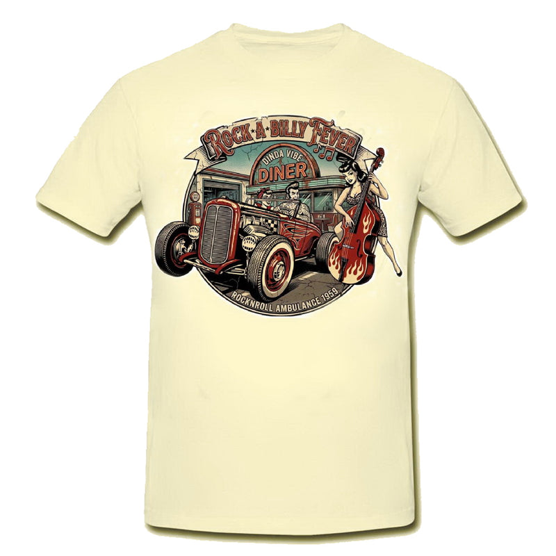 ROCKABILLY FEVER T-Shirt HOT ROD DINER Vintage WHITE