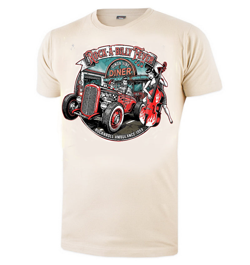 ROCKABILLY FEVER T-Shirt HOT ROD DINER Vintage WHITE