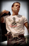 ROCK HOUSE PIN UP Rockabilly Guitar/Base T-Shirt OFF White