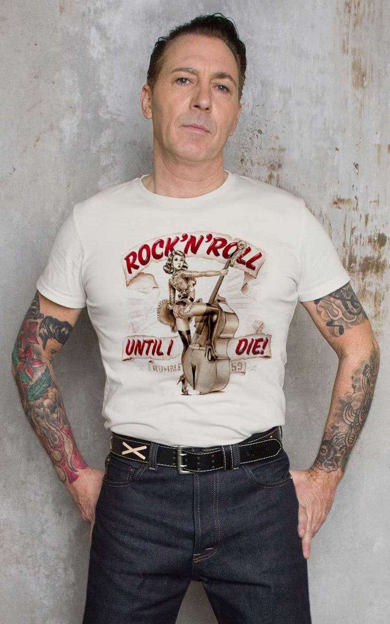 ROCKNROLL UNTIL I DIE Pin Up Rockabilly T-Shirt OFF White