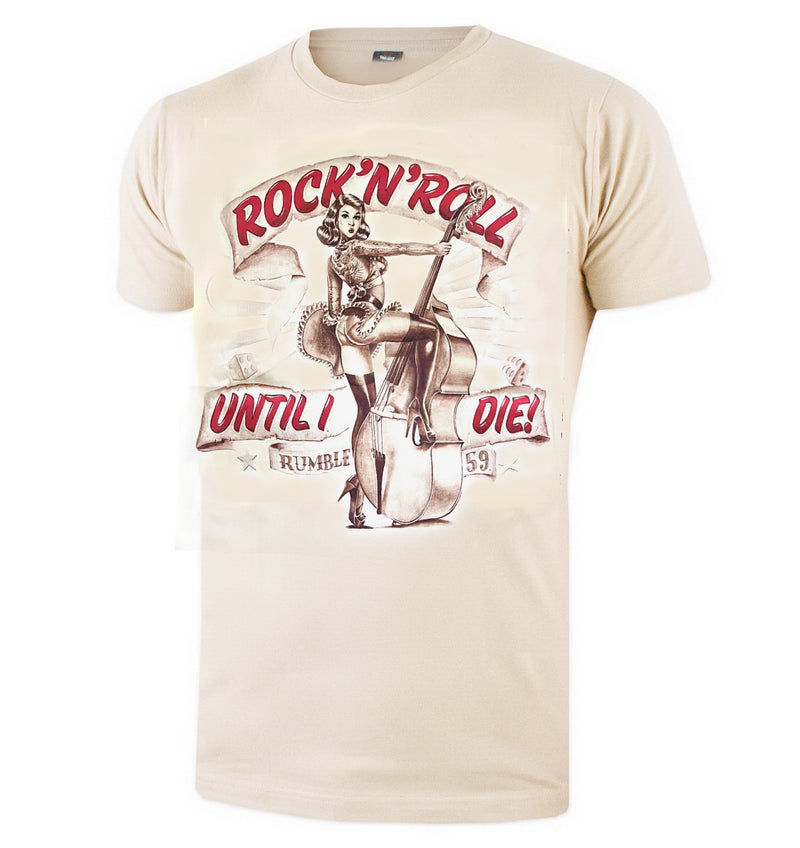 ROCKNROLL UNTIL I DIE Pin Up Rockabilly T-Shirt OFF White