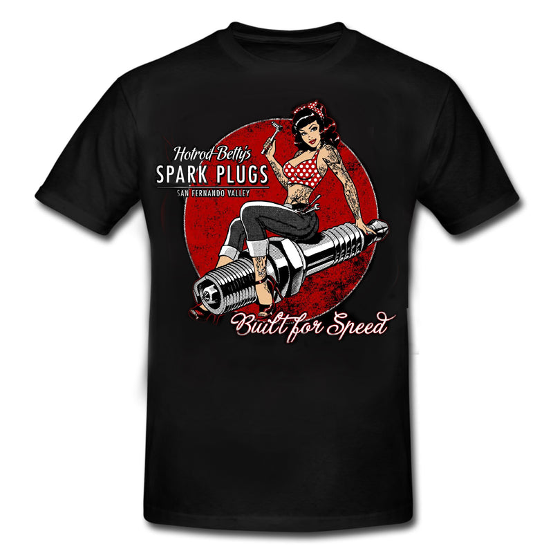 SPARKPLUGS - BUILT FOR SPEED  Pin Up Rockabilly Men T-Shirt Black