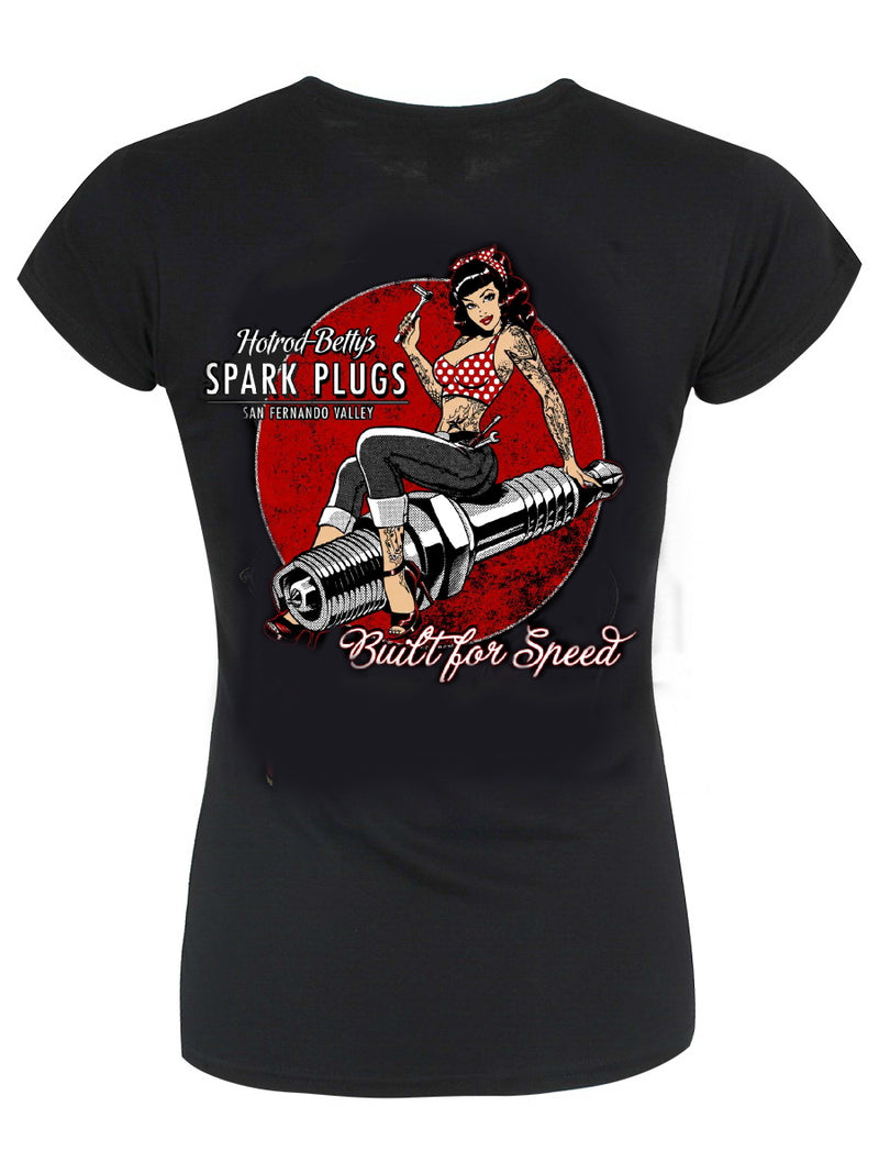 SPARKPLUGS - BUILT FOR SPEED  Pin Up Rockabilly T-Shirt Black Ladies