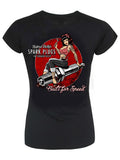 SPARKPLUGS - BUILT FOR SPEED  Pin Up Rockabilly T-Shirt Black Ladies