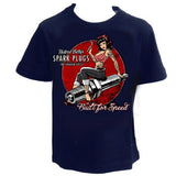 SPARKPLUGS - BUILT FOR SPEED  Pin Up Rockabilly T-Shirt KIDS Dark Blue