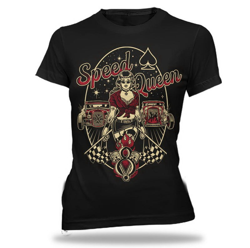 SPEED QUEEN - HOT ROD Pin Up Girl V8 Rockabilly T-Shirt Ladies