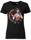 ARE YOU LOOKING FOR TROUBLE  Pin Up Rockabilly Ladies T-Shirt Black