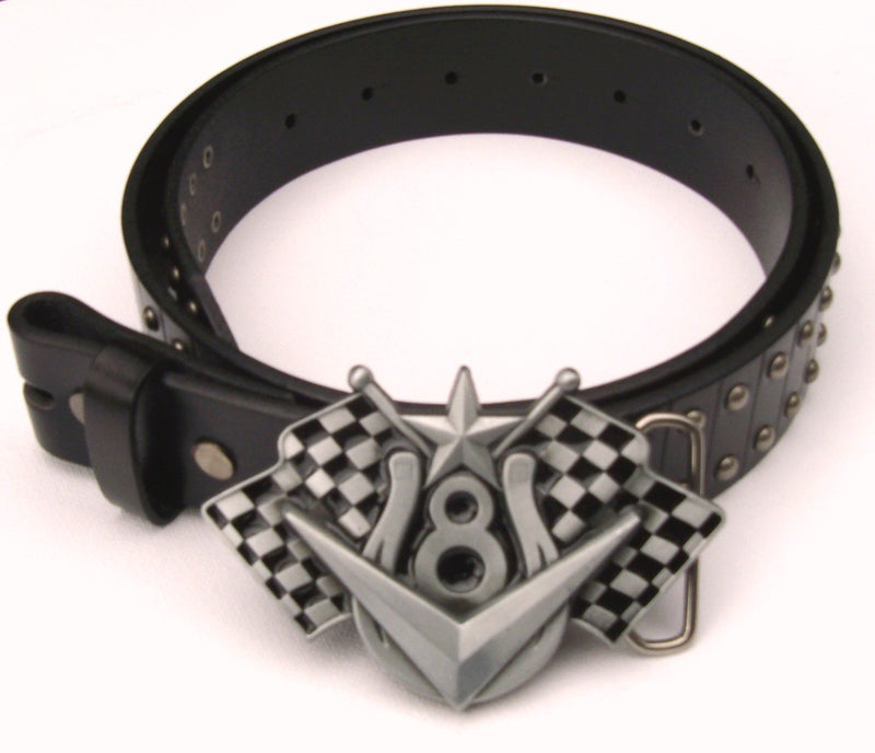 V8 - HORSE SHOE LUCK Nautical Star RACING FLAG Ultimate HT ROD Belt BUCKLE