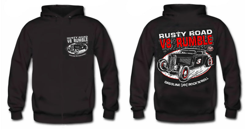 V8 RUMBLE - Rusty Road - Rockabilly RAT ROD CAR Limited Edition HOODIE Men III