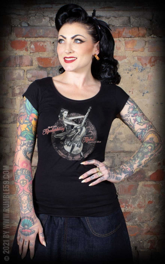 ROCKABILLY REBEL - DOUBLE BASS Pin Up Rockabilly Ladies T-Shirt