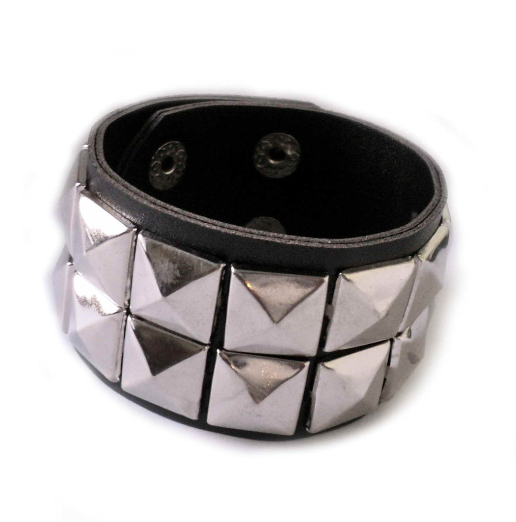 Bracelet DOUBLE (2 Row) PYRAMID STUD Vintage Style RETRO CLASSIC Real Leather SPECIAL PRICE!