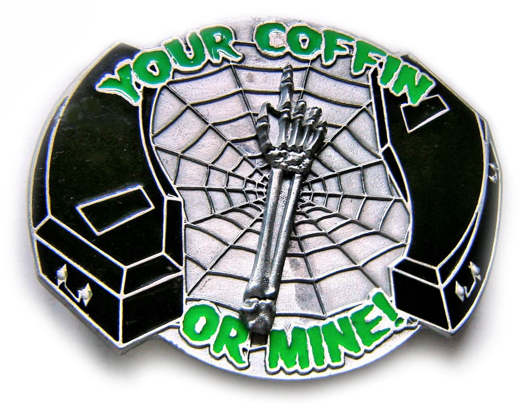 COFFIN "Your or mine" SPINNER PSYCHOBILLY Belt BUCKLE