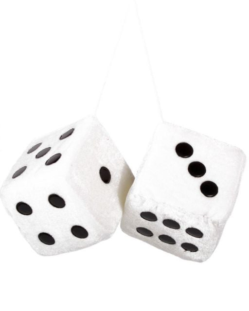 Furry-Fuzzy DICES XL 9x9cm WHITE for your CAR