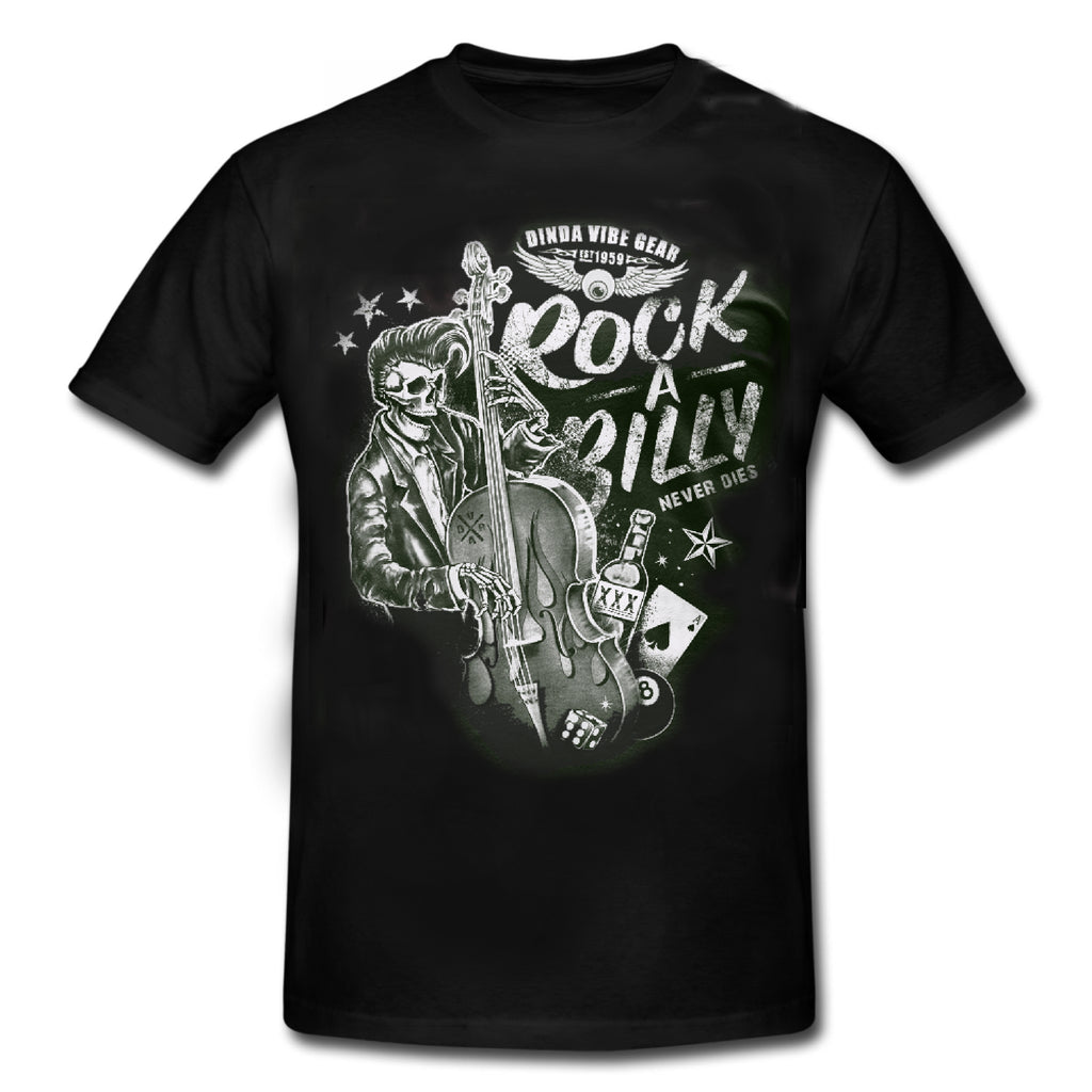 ROCKABILLY WILL NEVER DIE - SLAP BASS SKULL SKULL Original T-Shirt Black