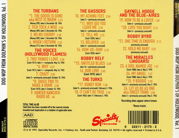 Various - DOO WOP From Dolphin's of Hollywood Vol. 1 Fantastic CD!