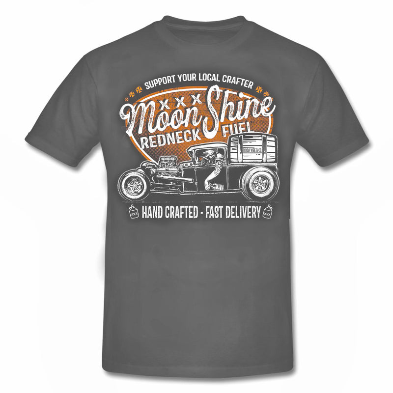MOONSHINE - "REDNECK FUEL" HOT ROD Rockabilly T-Shirt Dark Grey