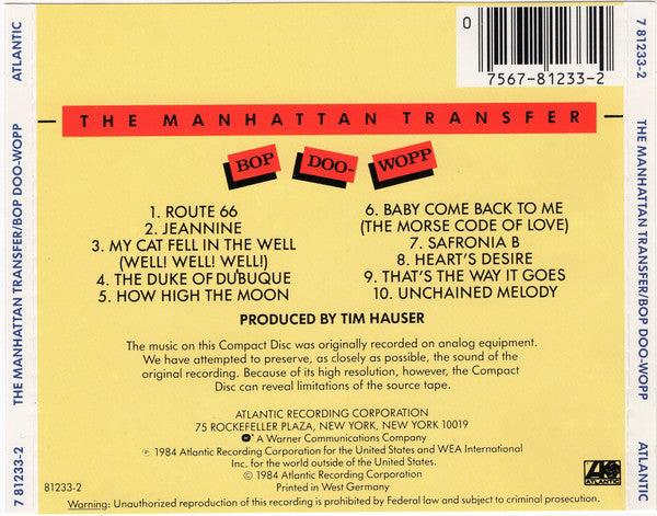 MANHATTAN TRANSFER (THE) - BOP DOO-WOPP Legendary Album CD!