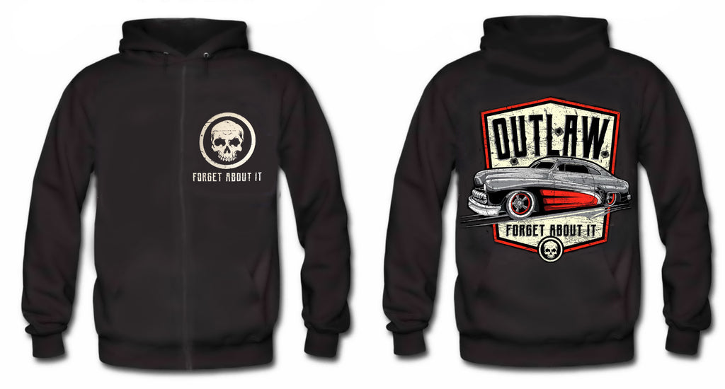 OUTLAW-"FORGET ABOUT IT" HOT ROD SKULL HOODIE 2-Side Limited Edition