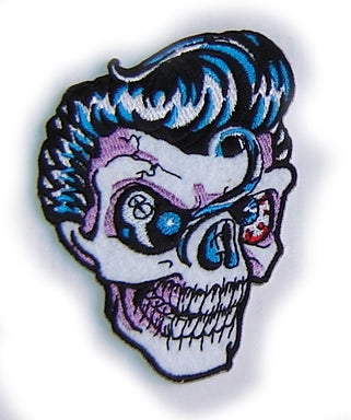 ROCKABILLY SKULL - GREASER ROCK'N'ROLL - 7 X 10 cm PATCH!