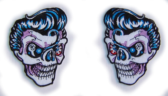 ROCKABILLY SKULL - GREASER ROCK'N'ROLL - 7 X 10 cm PATCH!