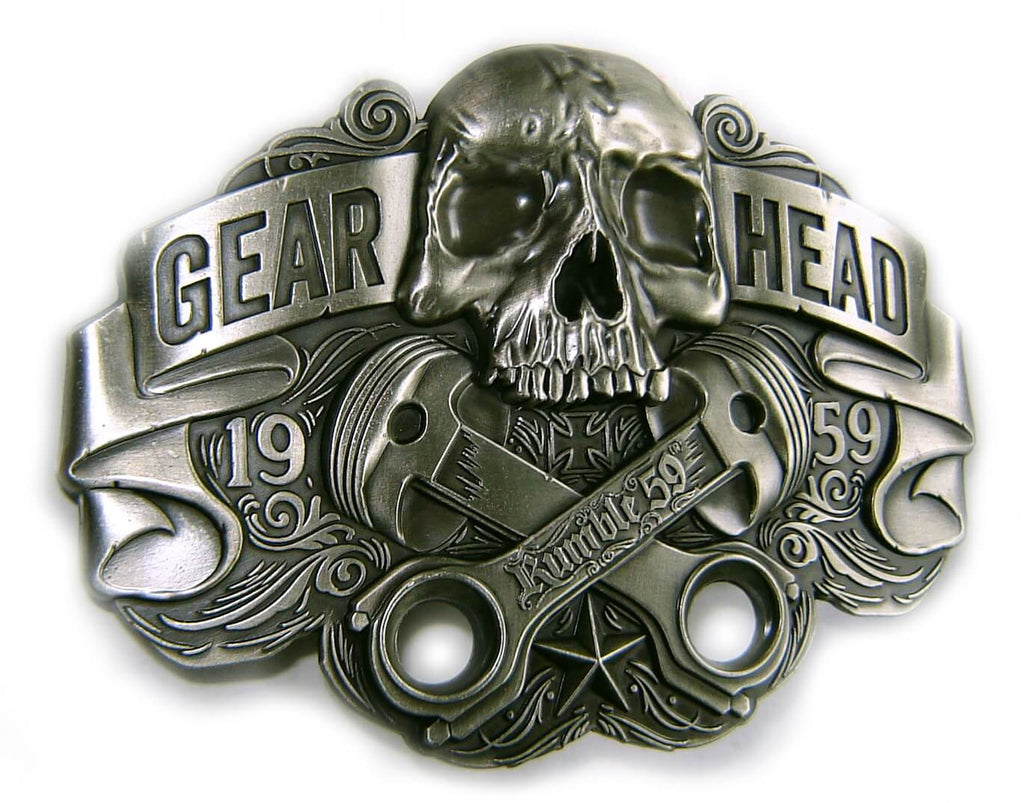 Rockabilly Special: GEAR HEAD PISTON SKULL Belt BUCKLE