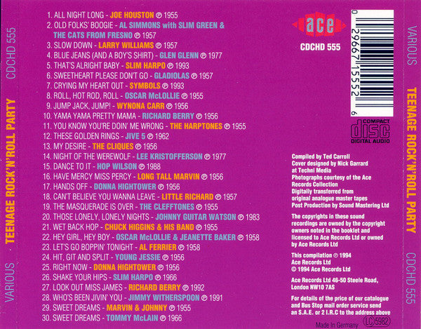 Various - TEENAGE ROCK'N ROLL PARTY "Crazy Kids Living To A Wild RnR Beat!" 30 Tracks Fantastic CD