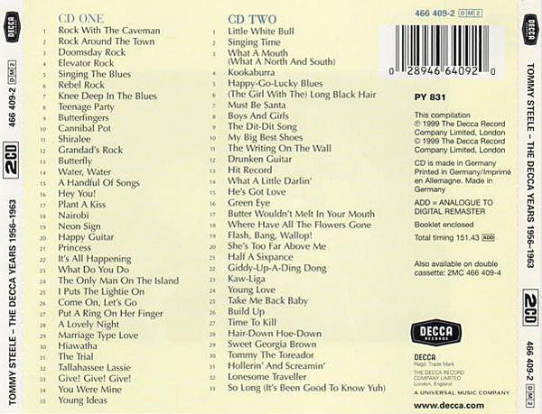TOMMY STEELE - The Decca Years 1956-1963 68 TRACKS !!! FANTASTIC UK RnR Find 2-CD
