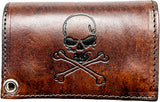 Leather WALLET Minimax (Small & Large Space) PIRATE SKULL Special Made in USA - BROWN