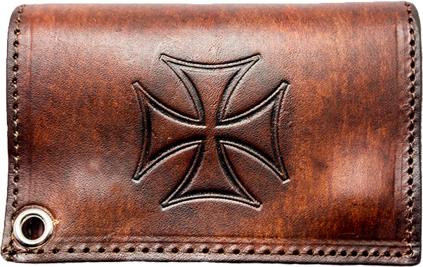 Leather WALLET Minimax (Small & Large Space) MALTESE CROSS Special Made in USA - BROWN