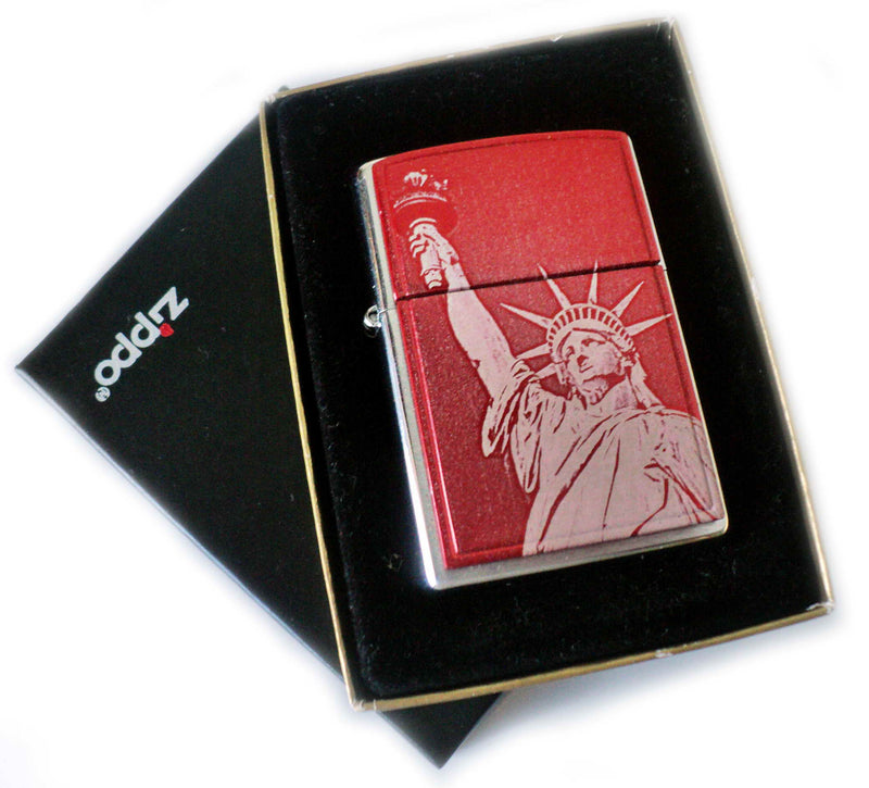 Zippo ANODIZED ALUMINIUM -RED NEW YORK STATUE OF LIBERTY Rare Collectible