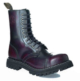 10-eyelet Boots Steel Toe: BURGUNDY VOLCANO Size 44 (UK 10)