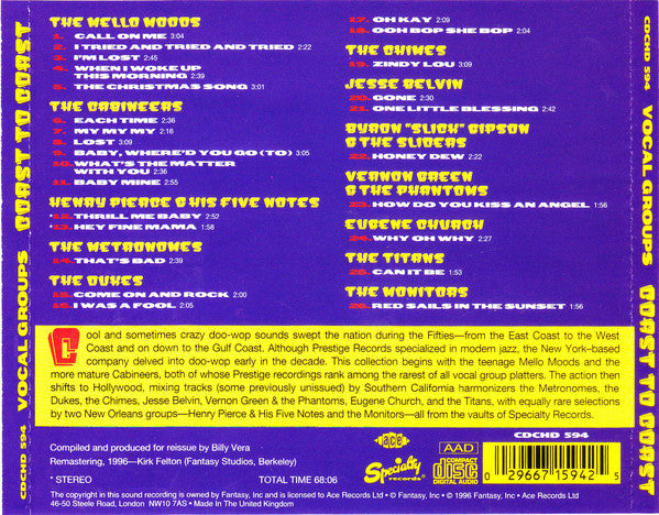 Various - COAST TO COAST: VOCAL GROUPS RARE CD!