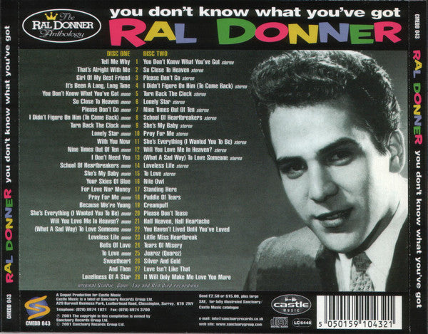 RAL DONNER ANTHOLOGY- You Don't Know What You've Got 2CD Fantastic Collectors Release CD