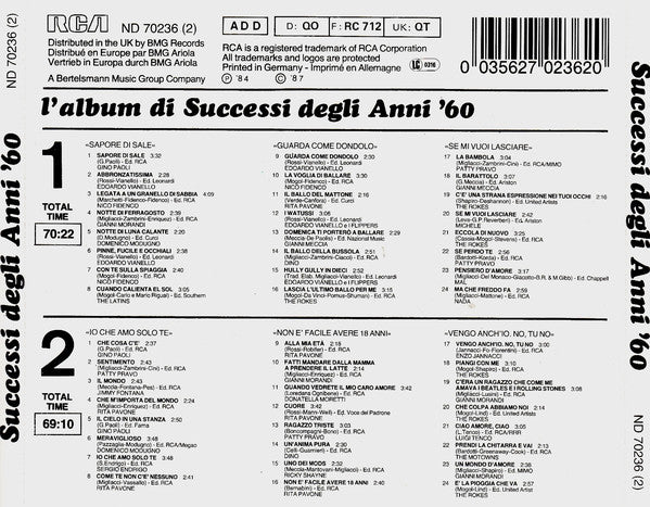 Various ‎- Succesi Degli Anni '60 - ITALIAN HITS OF THE 60s 2CD Fantastic CD